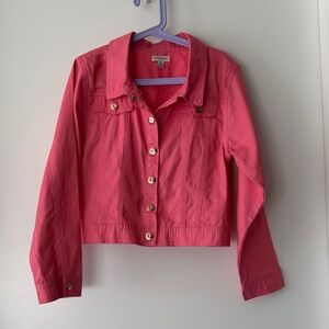 Nanette Lepore Girls Size 12 Coral Pink Denim Jacket Gold Button